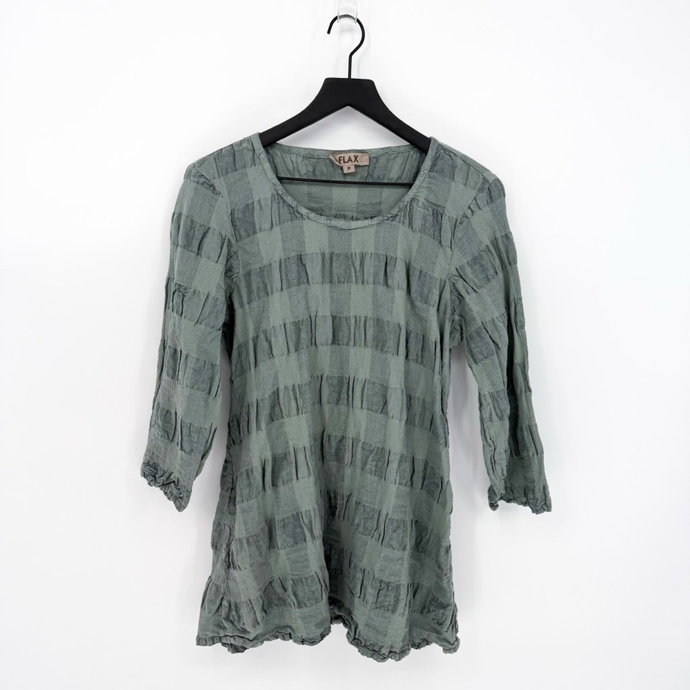Flax Urban Crinkle Top Lagenlook Dusty Blue Size P (4-6)